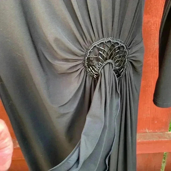 Joseph Ribkoff black, jersey knit, stretch, gathered at the waist, flowing dress - Picture 5 of 7